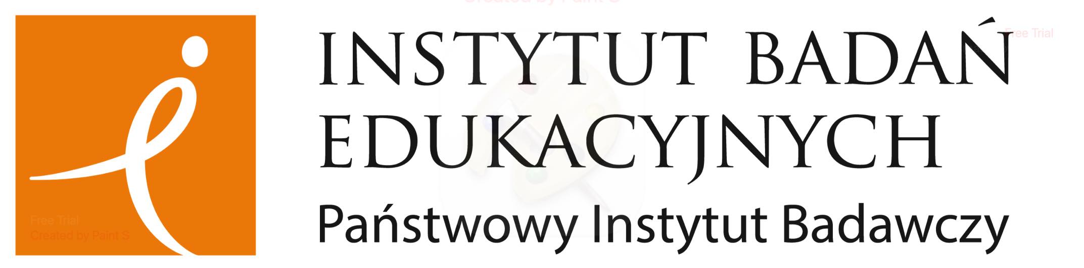 Logotyp Instytutu Badań Edukacyjnych Państwowego Instytutu Badawczego. Z lewej strony pomarańczowy kwadrat z wpisanym białym znakiem przypominającym litery „i”, „e” oraz ludzką postać. Z prawej pełna nazwa Instytutu.